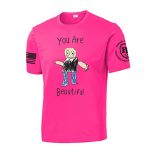 Load image into Gallery viewer, Forging Forward &quot;You Are Beautiful&quot; Neon Pink Moisture Wicking T-Shirt
